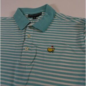 Masters Collection Polo Shirt Blue/Green Augusta Striped Golf Pima Medium